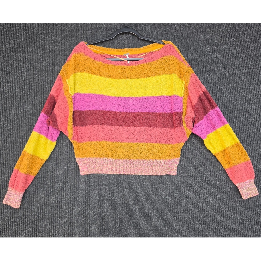 Free People Striped Batwing Knit Sweater Orange Pink Yellow Small
